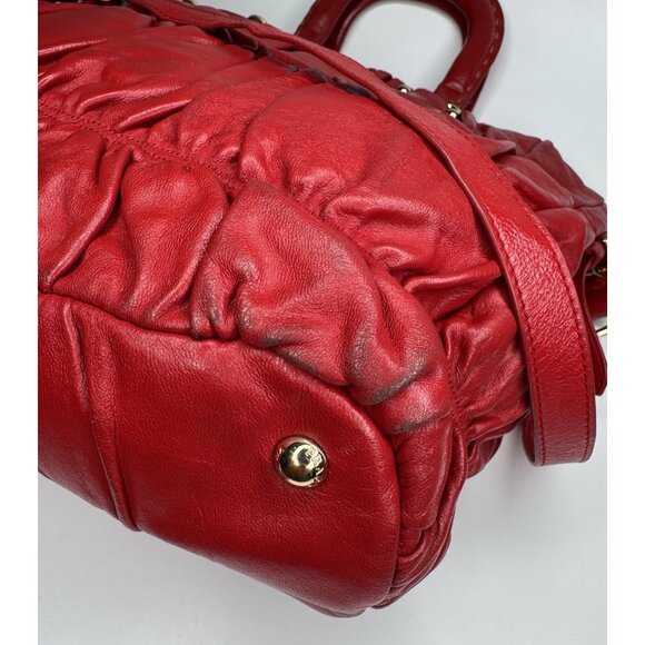 Prada Napa Gauffre Tessuto Red Leather Two Way Bag - Picture 9 of 16